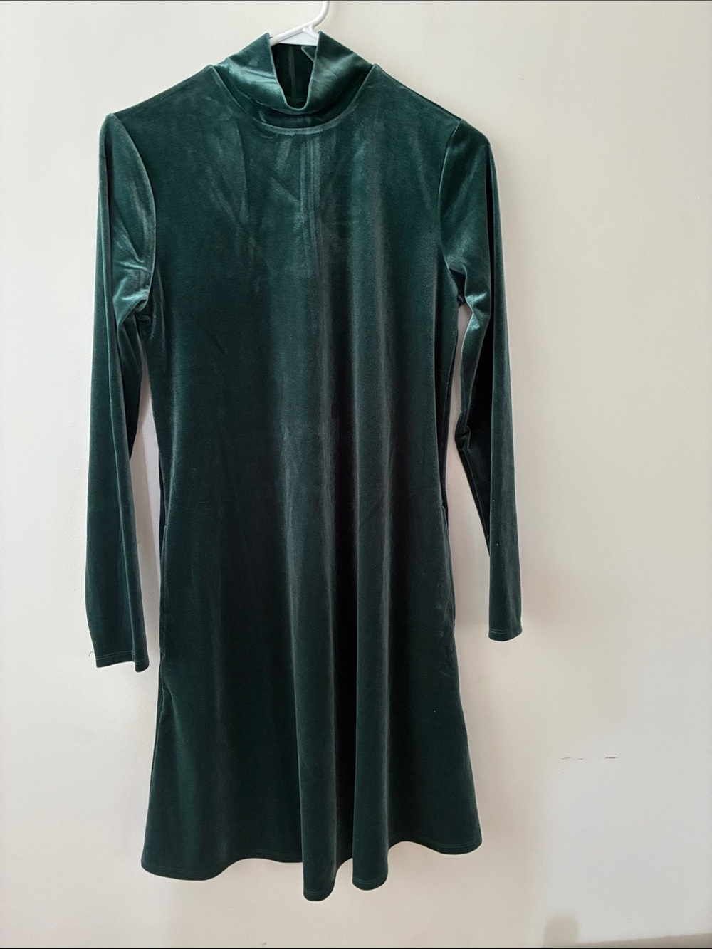 Long Sleeve Velvet Mock Neck Dress in Dark Green